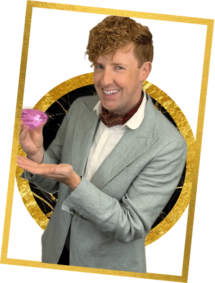 Joseph from Red Herring Games, a suspect, holding the Pink Cougar Diamond